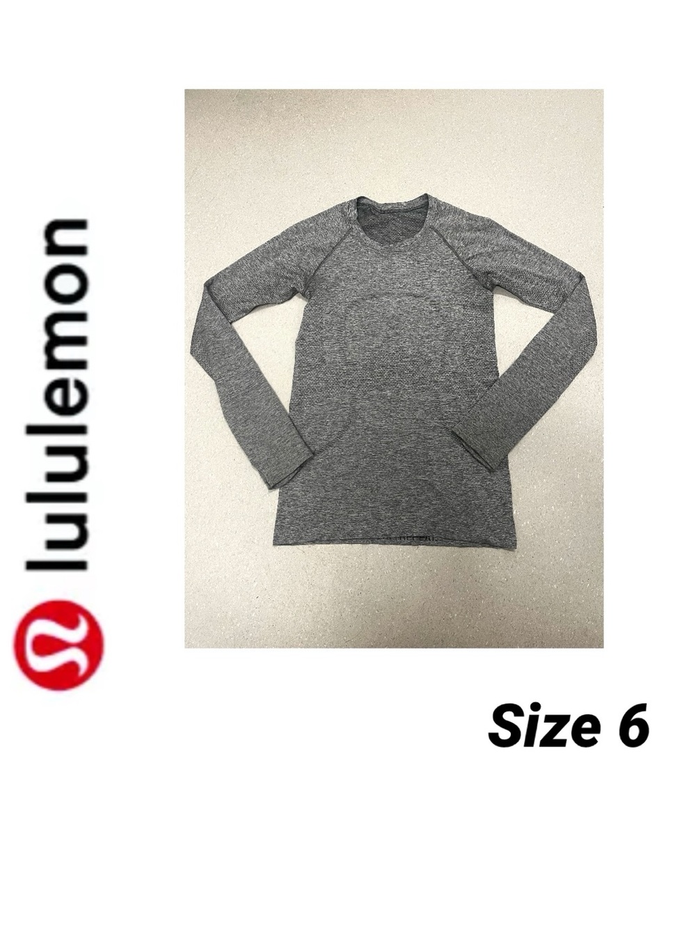 Lululemon Sz 6 Swiftly Tech Long Grey Sleeve 2.0 in Slate / White Top